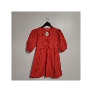 Band Of The Free Bow Tie Puff Sleeve Poppy Red Mini Dress S